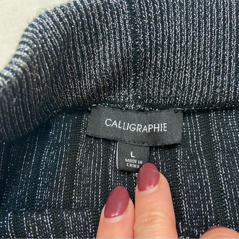 Brand new with Tags Calligraphie Brand Silver and Black‎ Pleated Knit Skirt L - Picture 4 of 10
